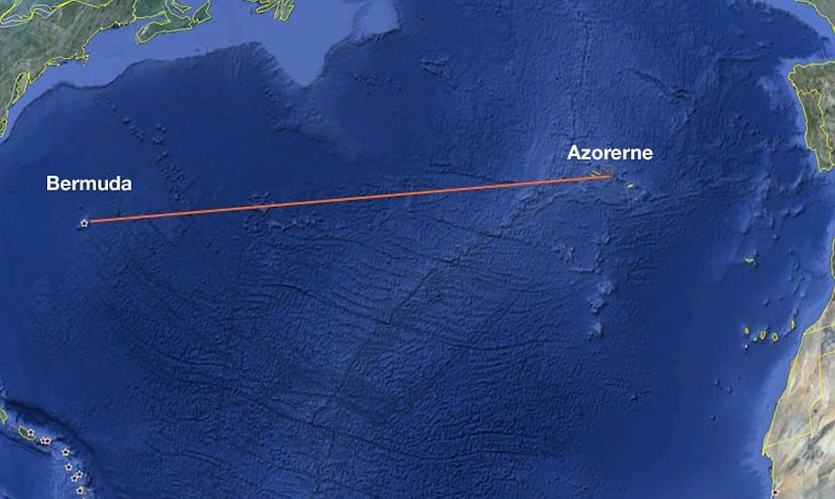 Uheldet skete ca. 575 sømil øst for Bermuda. Foto: Google earth