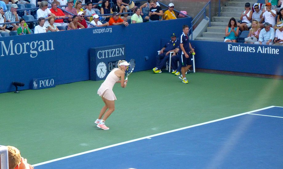 Signe og Henrik ser på Caroline Wozniacki til U.S. Open 2014. Foto: Signe Storr