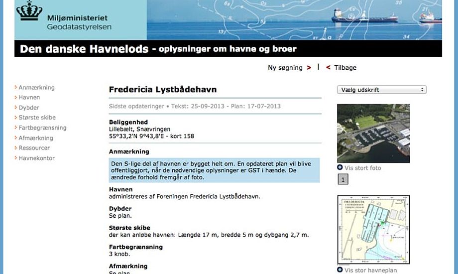 Oplysninger om havneforhold kommer bagerst i køen. Billede fra www.havnelods.dk