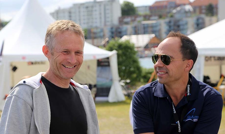 Formand for Dansk Sejlunion, Hans Natorp, tv. og Thomas Capitani håber det store prestige-VM kommer til Aarhus. Foto: Troels Lykke