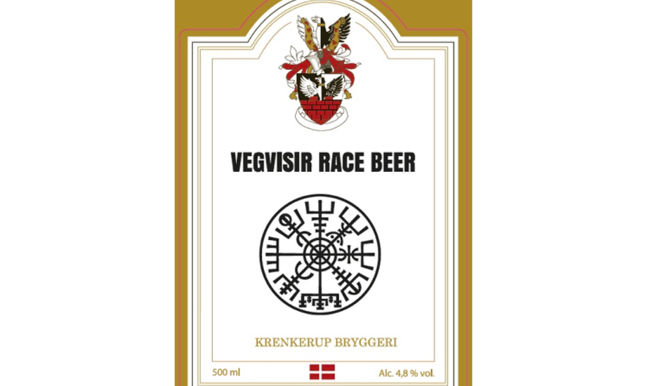 Etiketten, der får sin faste plads på alle de nye Vegvisir Race-øl. Brygningen starter i starten af august. Grafik: Vegvisir Race