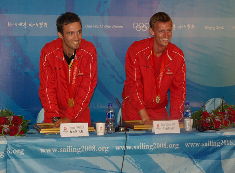 Jonas Warrer og Martin Kirketerp vandt for deres dramatiske OL-guld i 49er i 2008. Foto: Troels Lykke