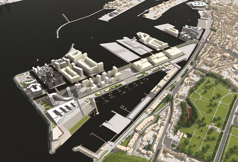 Aarhus Internationale Sejlsportscenter vil blive opført på Aarhus Ø på det nordvestlige hjørne over for Træskibshavnen.