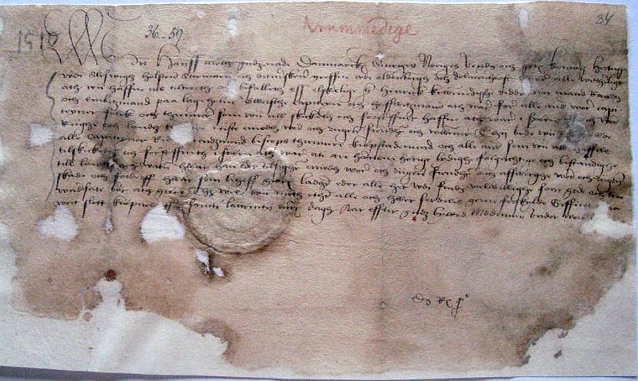 ”Fødselsattesten” fra 1510 viser, at Danmark fulgte med udviklingen i andre europæiske lande. Foto: Statens arkiver