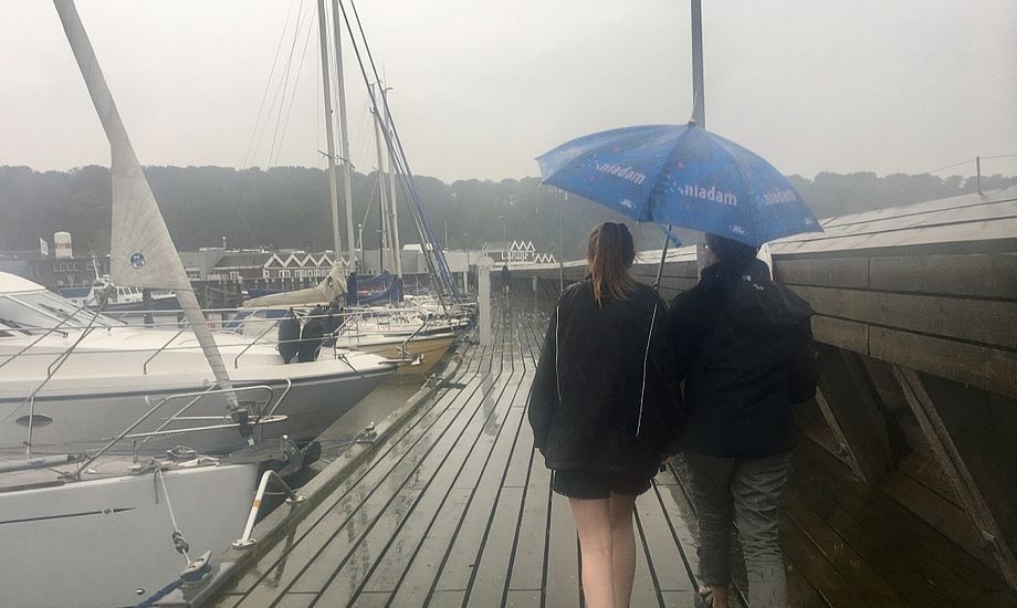Paraplyen må fortsat findes frem, hvis du bevæger dig på havnen den kommende måned. Foto: Sara Sulkjær