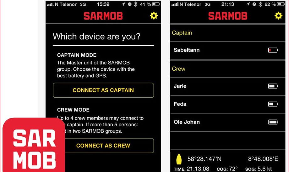 SARMOB danner netværk mellem mobiltelefonerne om bord, og aktiveres når kæden brydes.
