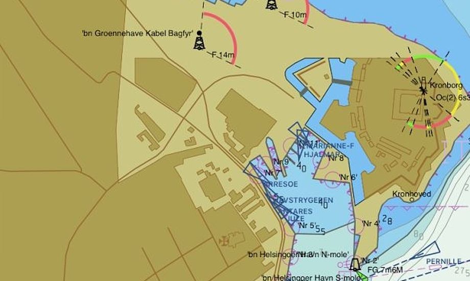 Helsingør Lystbådehavn og Inderhavn set på Seapilot-kort. Foto: Bøje Larsen