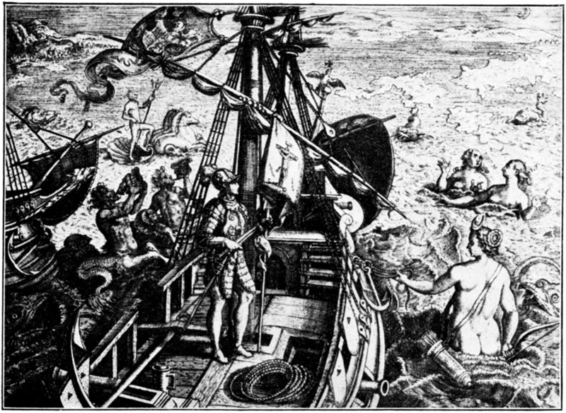 Columbus og samtidens forestillinger om, hvad der gemte sig ved horisontens kant, spændte fra skønne kvinder til havuhyrer. Foto: Wikipedia