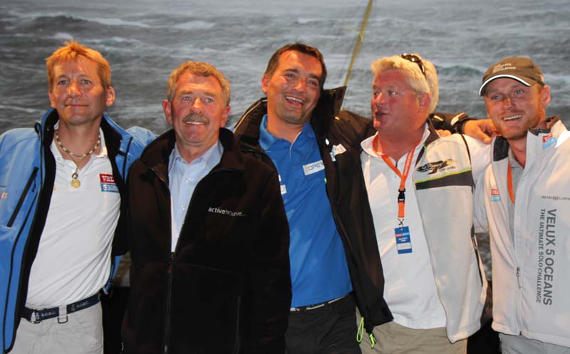 De fem skippere i Velux 5 Oceans: Fra venstre Christophe Bullens, Derek Hatfield, Zbigniew Gutkowski, brad Van Liew og Chris Stanmore. Foto: Troels Lykke