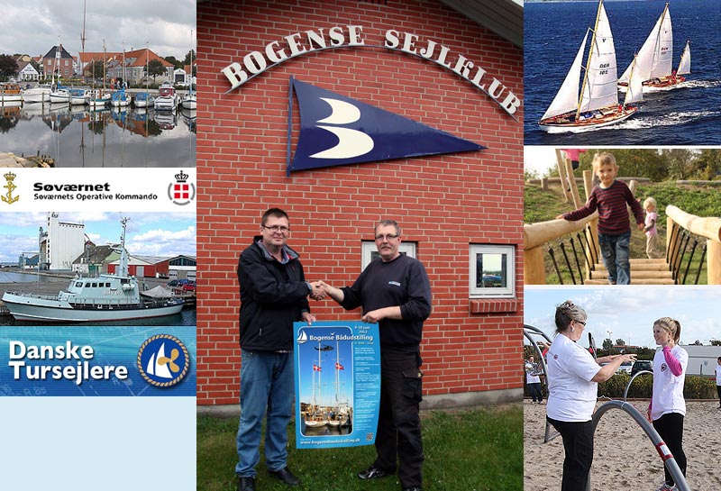 Michael Lindharth (tv) fra Nordfyn Marine og Jens Kyster Rasmussen, formand for Bogense sejlklub viser udstillingens plakat frem.