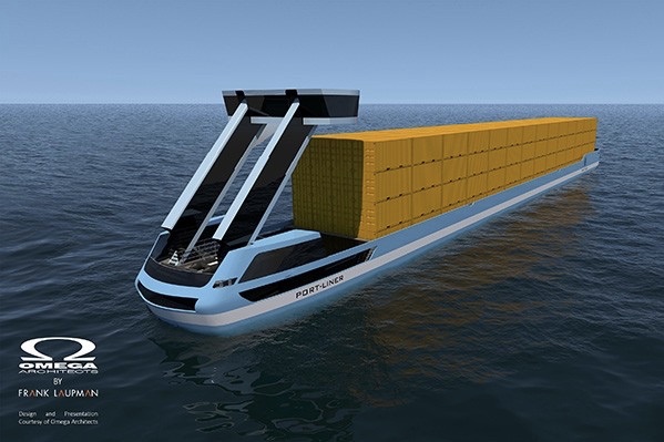 Det er den hollandske producent Port Liner, som står bag containerskibet. Foto: Omega Architects