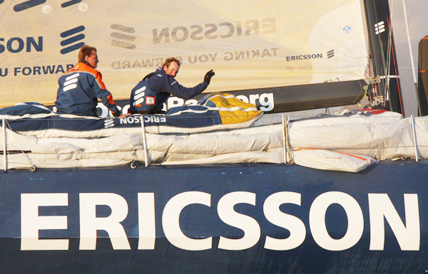 Jens Dolmer ses her i Øresund på Ericsson 3, der skulle have vundet etapen mod Stockholm, men en fok sad fast i masten før mål og så kom Puma og tog sejren. Foto: Troels Lykke
