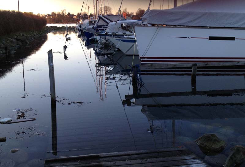 Fredericia havn fredag 6. januar, hvor broen er væk. Foto: Bo Hold