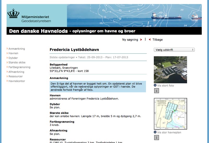 Oplysninger om havneforhold kommer bagerst i køen. Billede fra www.havnelods.dk