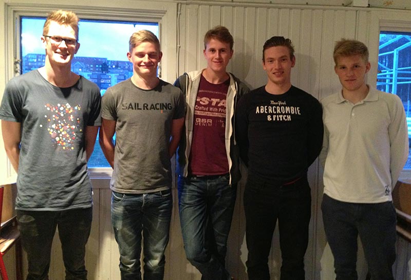Det nye team, fra venstre; Mathias Sletten, Mathias Bruun Borreskov, Daniel Hannesbo, Victor Thurøe og Mikkel Korsby.